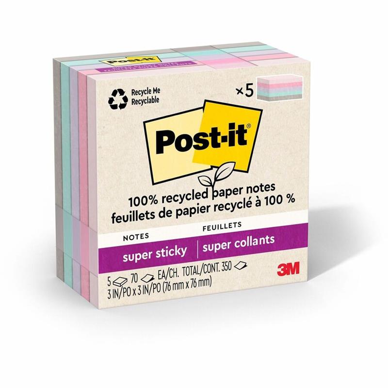 Image Feuillets recyclés Post-it® Super Sticky - La vie en pastel
